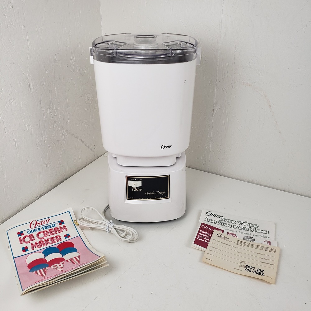 Oster Quick-Freeze Electric Ice Cream Maker White With Recipes, Manual Tested